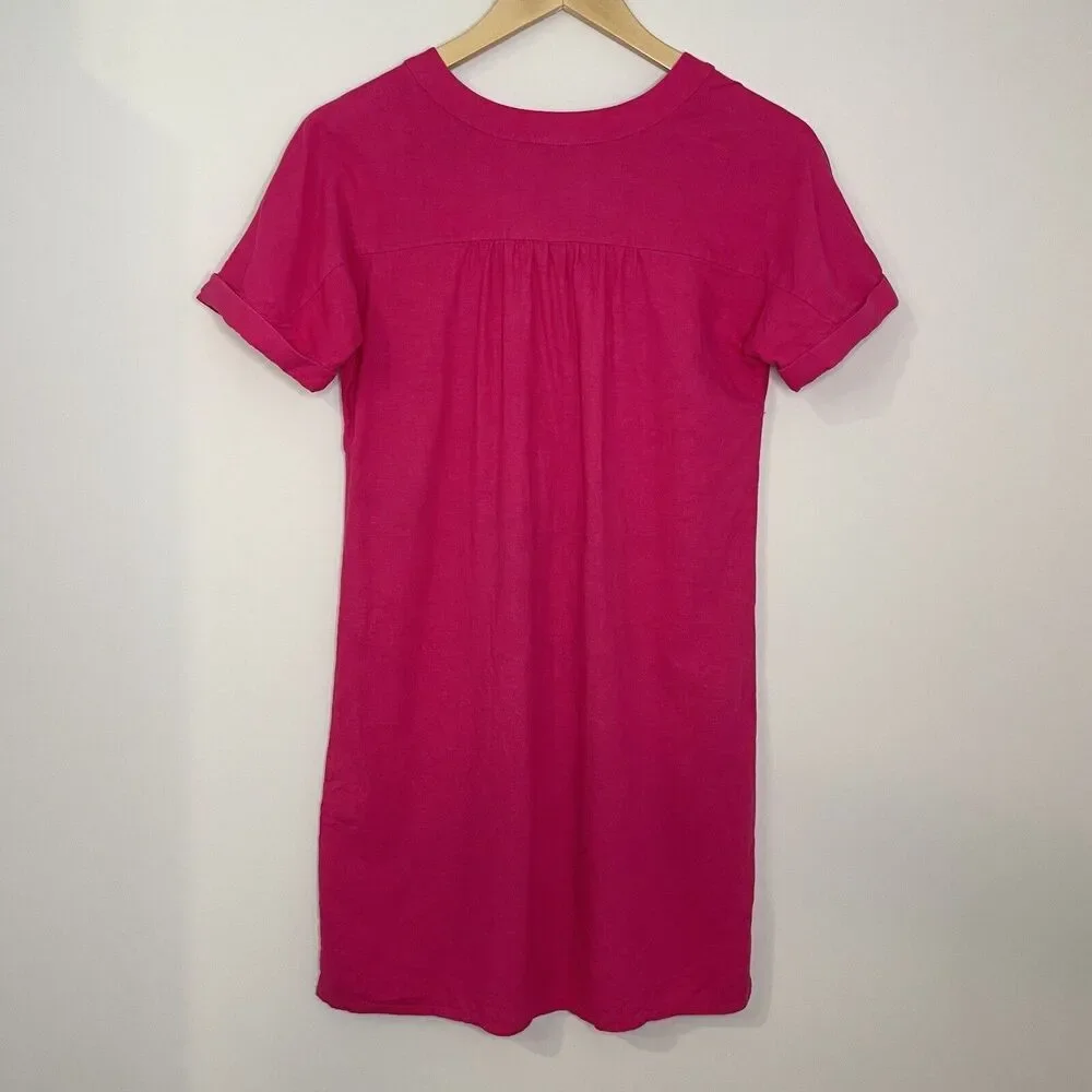 Vineyard Vines Linen Rayon Dolman Shift Dress Short Sleeve Barbie Pink Size 0 - Picture 6 of 13